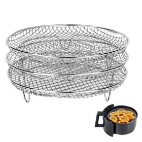 Air Fryer Baskets 8 inch Stackable Air Fry Crisper Basket 304 Stainless Steel Crisper Tray for Oven Air Fryer Accessory 3 Piece Round