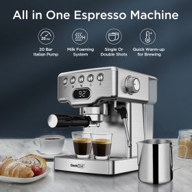 Geek Chef Espresso Machine,20 bar espresso machine with milk frother for latte,cappuccino,Machiato,for home espresso maker,1.8L Water Tank,Stainless S