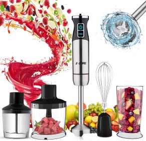5 Core Immersion Portable Hand Blender 5-In-1 500W Handheld 8 Variable Powerful Stainless Steel with Electric Whisker;  2-Blades 860ml Food Processor;