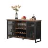 Miltifunctional Industrial Storage Cabinet;  Wine Bar Cabinet for Liquor and Glasses;  TV Stand & Media Entertainment Center Console Table