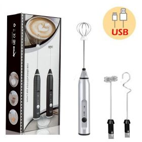 Milk Frothers Electric Wireless Handheld Blender With USB Electrical Mini Coffee Maker Whisk Mixer For Coffee Cappuccino Cream (Color: Silvery)