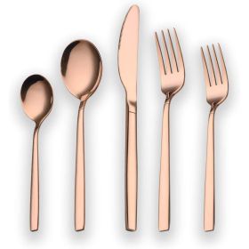 20 Pieces Gold Plated Stainless Steel Flatware Set; Sliverware Cutlery Set Service for 4; Mirror Polished (Color: Rose Gold, Material: Stainless Steel)