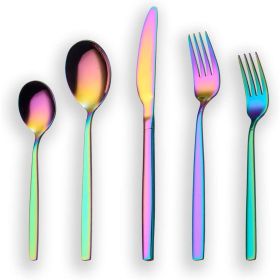 20 Pieces Gold Plated Stainless Steel Flatware Set; Sliverware Cutlery Set Service for 4; Mirror Polished (Color: Rainbow, Material: Stainless Steel)