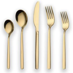 20 Pieces Gold Plated Stainless Steel Flatware Set; Sliverware Cutlery Set Service for 4; Mirror Polished (Color: Gold, Material: Stainless Steel)