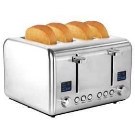 LED Screen Shows 4 Slice Toaster In Stainless Steel (Color: Silver)