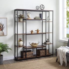 Bookcase and Bookshelf, Home Office 5 Tier Bookshelf, Open Freestanding Storage Shelf with Metal Frame (Color: Brown)