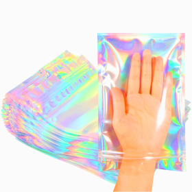 Smell Proof Bags & Resealable Foil Pouch Bag [100 PCS ] Great for Party Favor Food Storage (Holographic Color, Multiple Size) (Quantity: 100, size: 5.5x8)