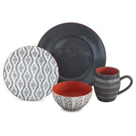 16 Piece Stoneware Dinnerware Set in Slate and Pearl (Color: gray, Material: Stoneware)