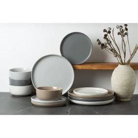 Plates and Bowls Set; 12 Pieces Dinnerware Sets; Dish Set for 4 (Color: Multicolor, Material: Stoneware)