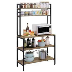 5 Tiers Kitchen Microwave Rack With Storage Cabinet Wooden Storage Rack For Dining Room (Color: rustic brown, Material: iron| wood)